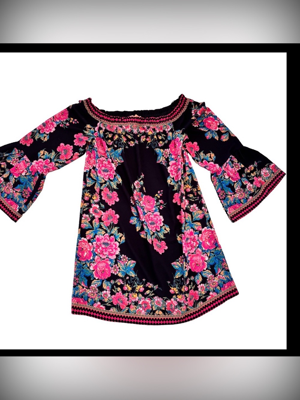 Flying Tomato Bell Sleeve Bohemian Bold Floral Mini Dress Size 8